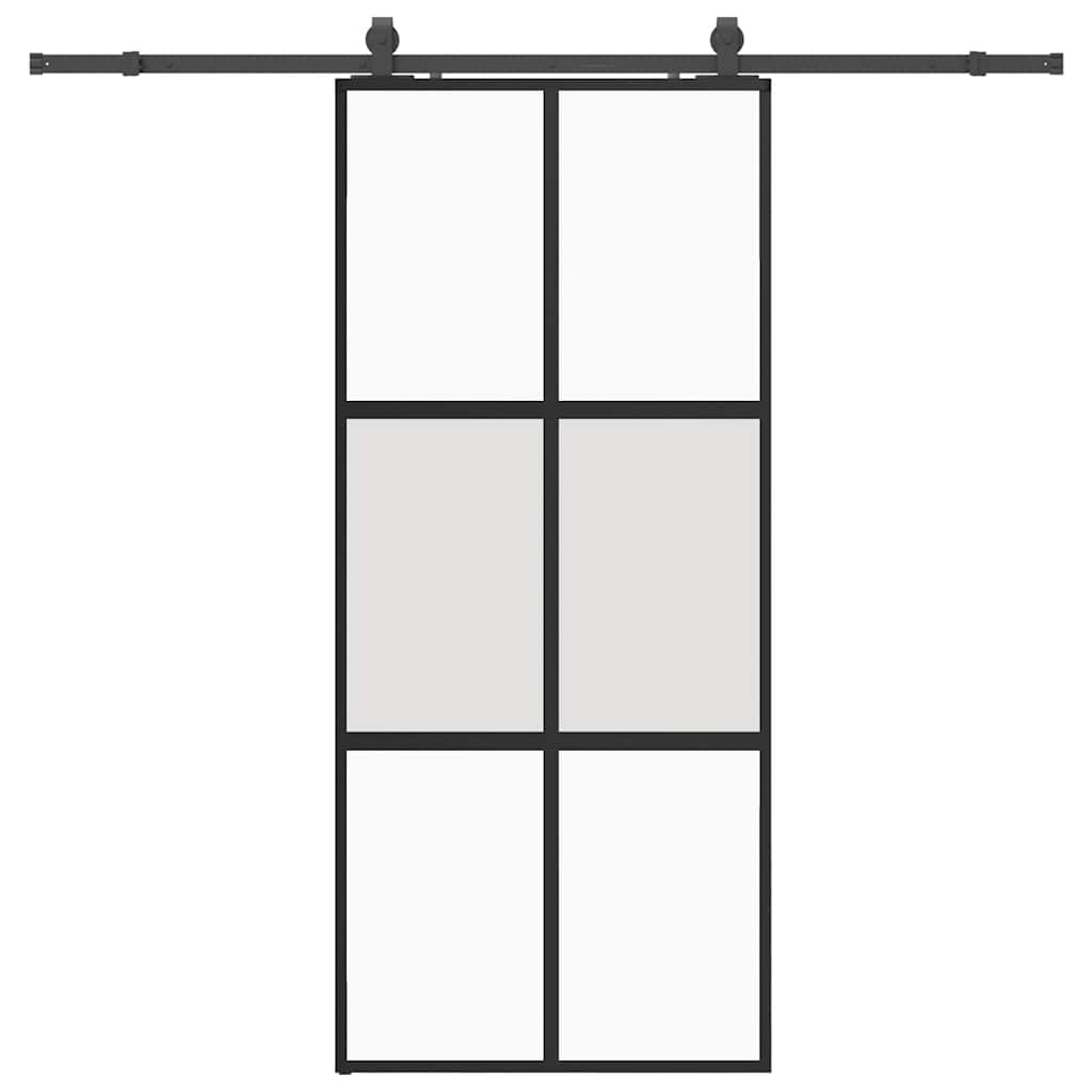 fekete edzett üveg tolóajtó fémszerelék szettel 90x205 cm