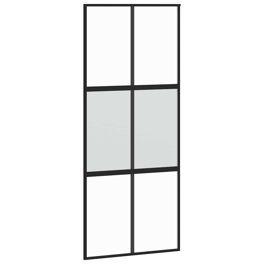 fekete edzett üveg tolóajtó fémszerelék szettel 90x205 cm