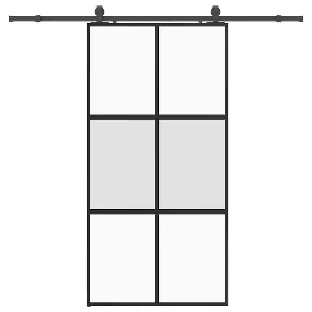 fekete edzett üveg tolóajtó fémszerelék szettel 102,5x205 cm