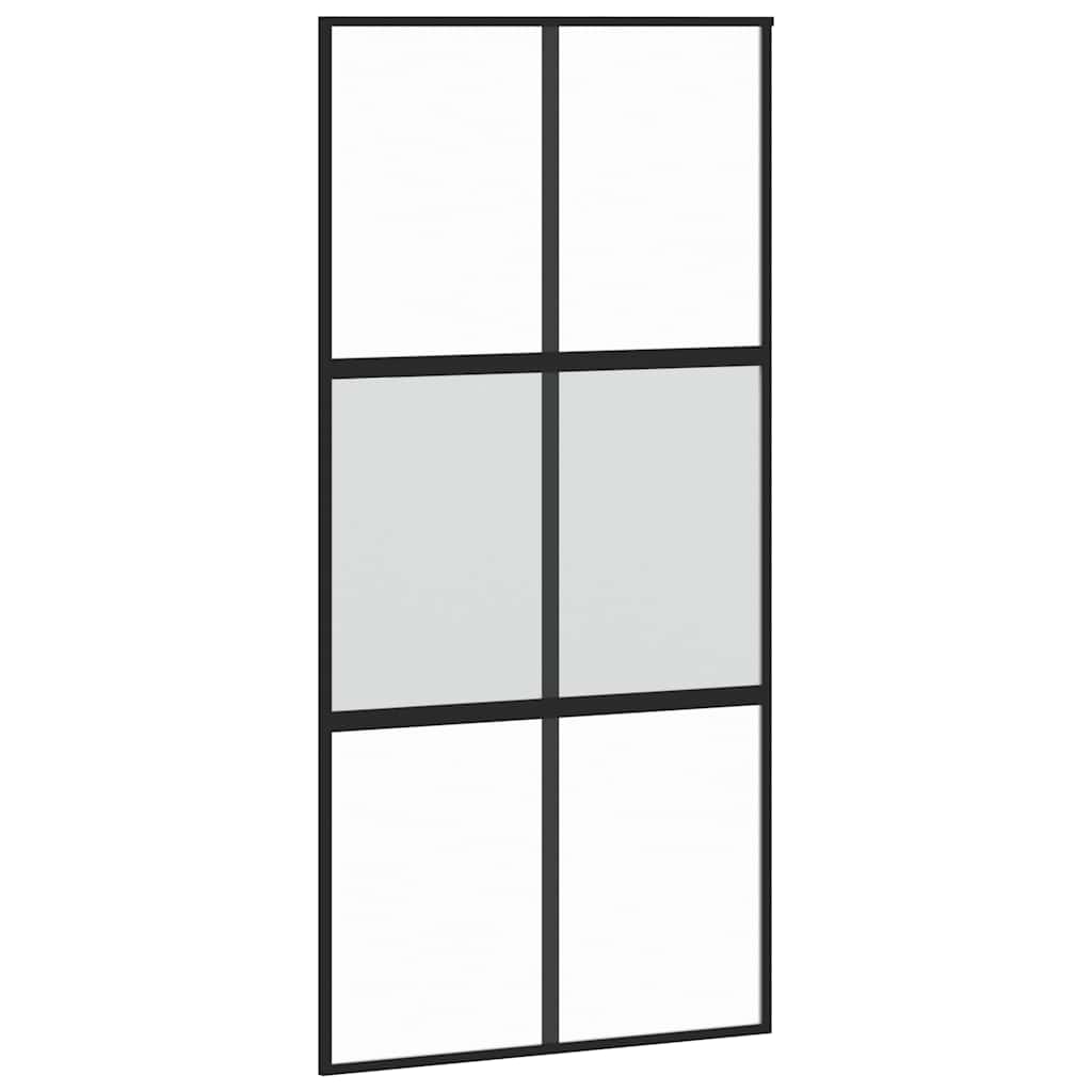 fekete edzett üveg tolóajtó fémszerelék szettel 102,5x205 cm