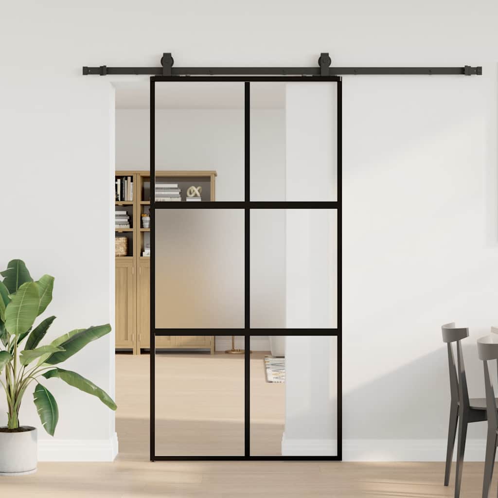 fekete edzett üveg tolóajtó fémszerelék szettel 102,5x205 cm