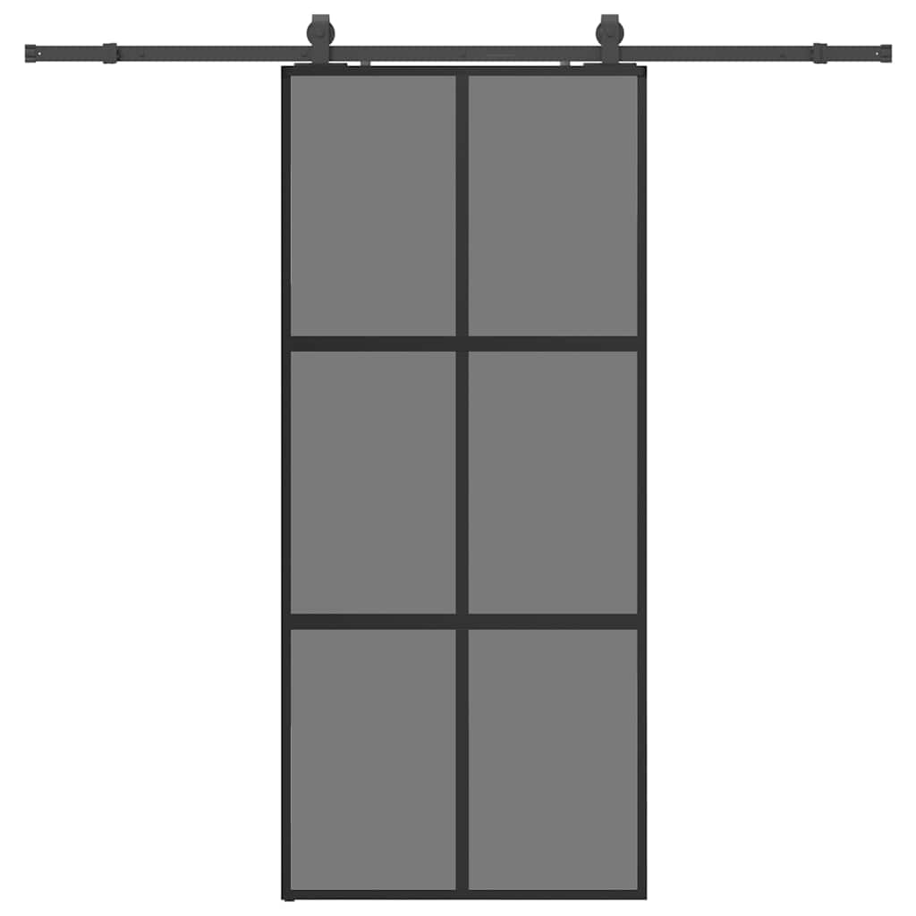 fekete edzett üveg tolóajtó fémszerelék szettel 90x205 cm