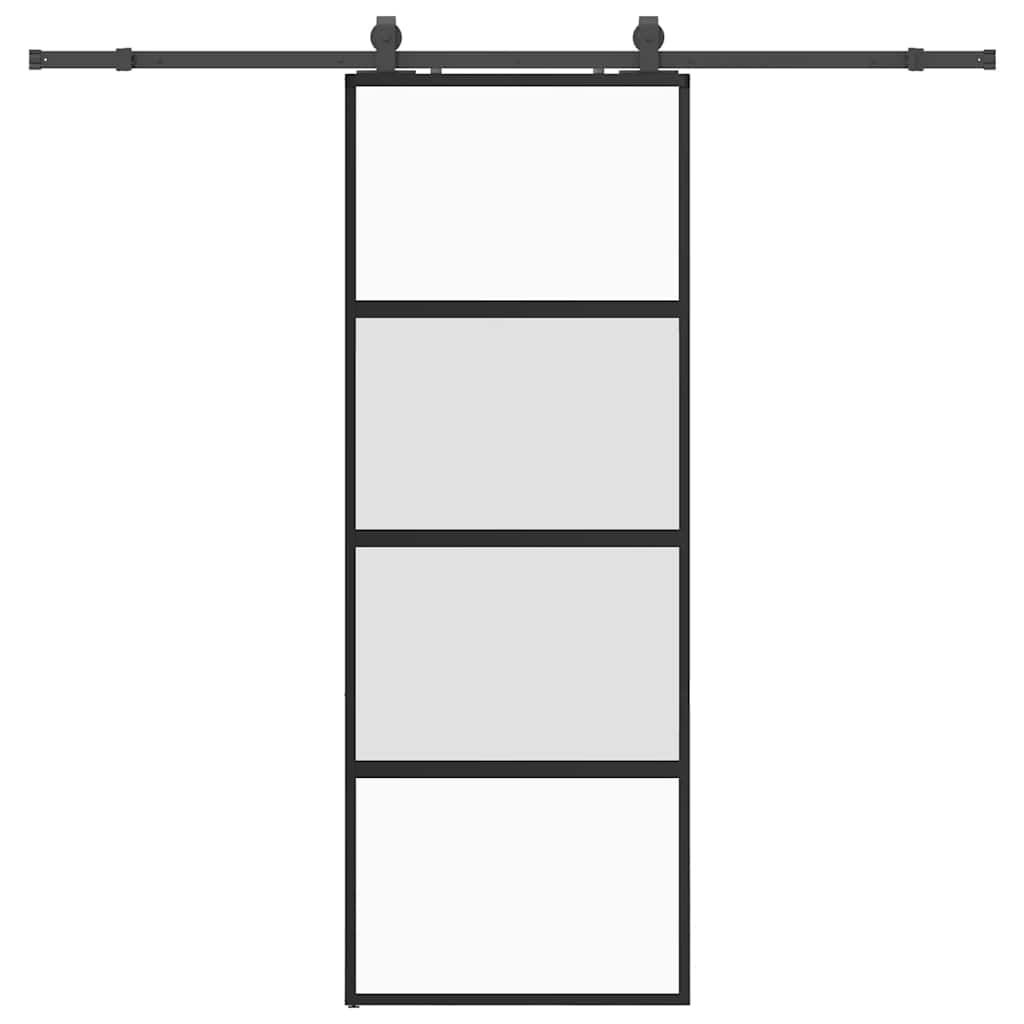 fekete edzett üveg tolóajtó fémszerelék szettel 76x205 cm