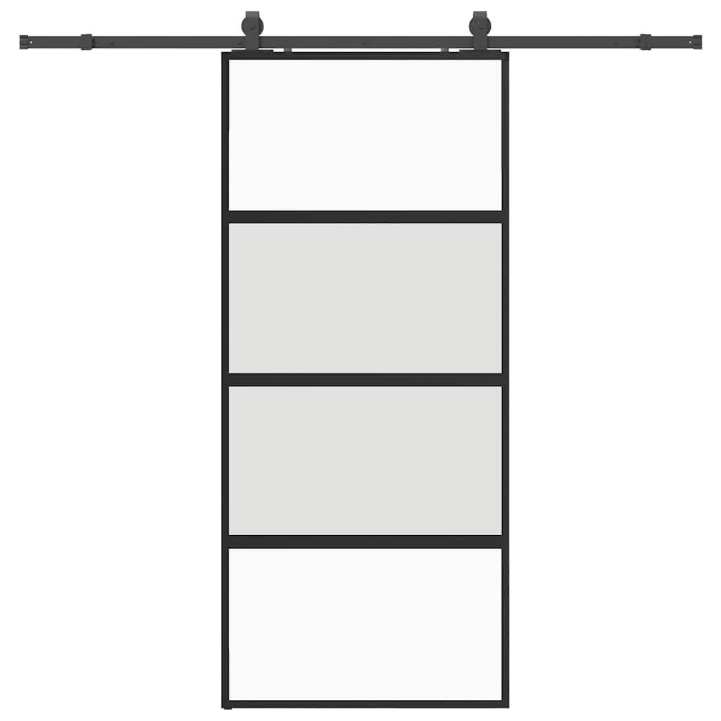 fekete edzett üveg tolóajtó fémszerelék szettel 90x205 cm