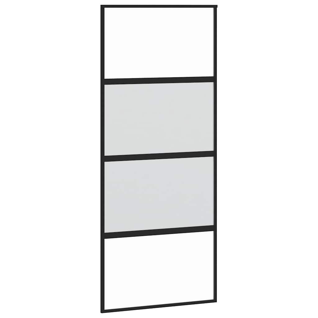fekete edzett üveg tolóajtó fémszerelék szettel 90x205 cm