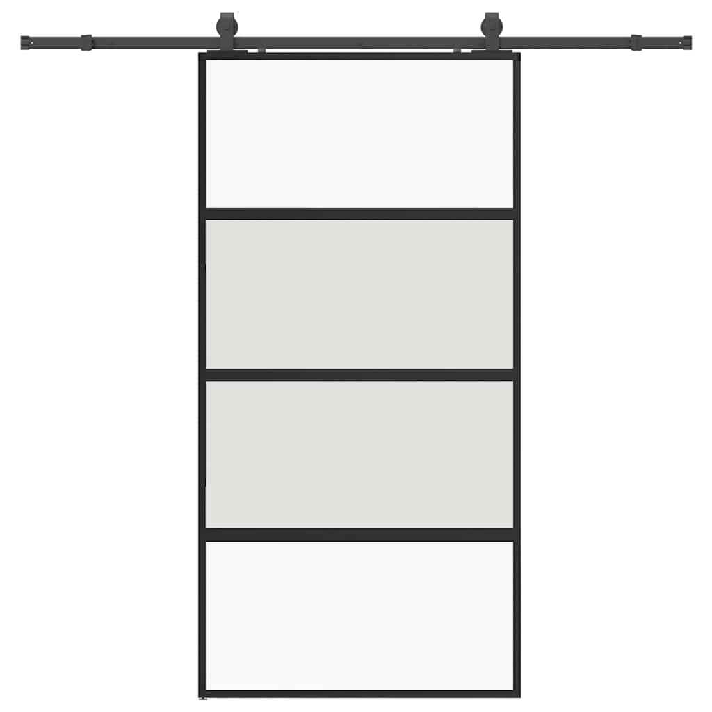 fekete edzett üveg tolóajtó fémszerelék szettel 102,5x205 cm