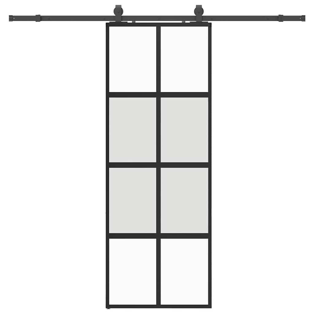 fekete edzett üveg tolóajtó fémszerelék szettel 76x205 cm