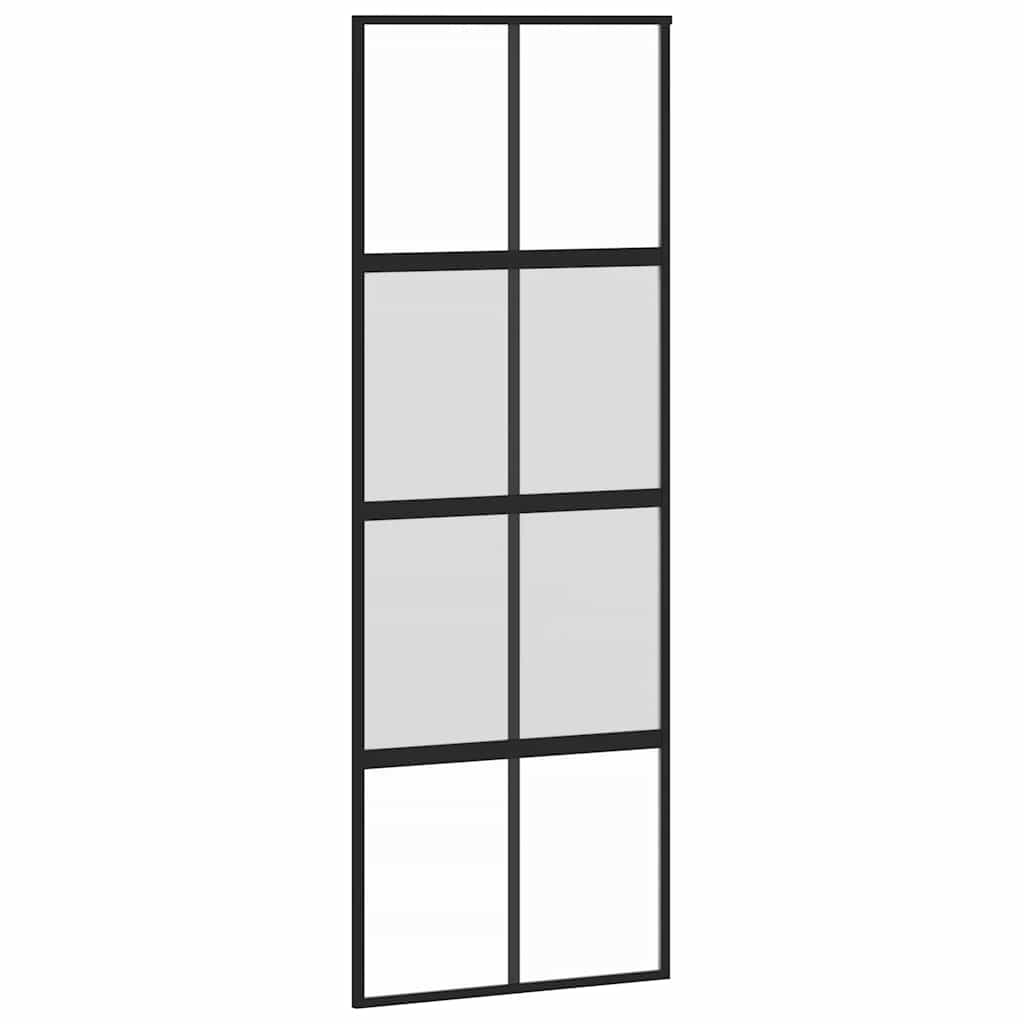 fekete edzett üveg tolóajtó fémszerelék szettel 76x205 cm