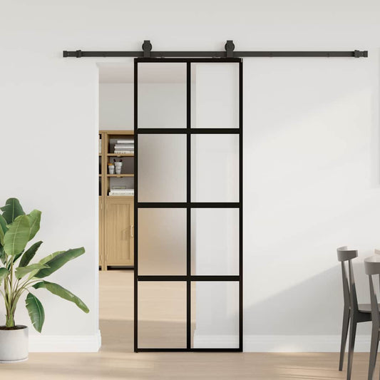 fekete edzett üveg tolóajtó fémszerelék szettel 76x205 cm