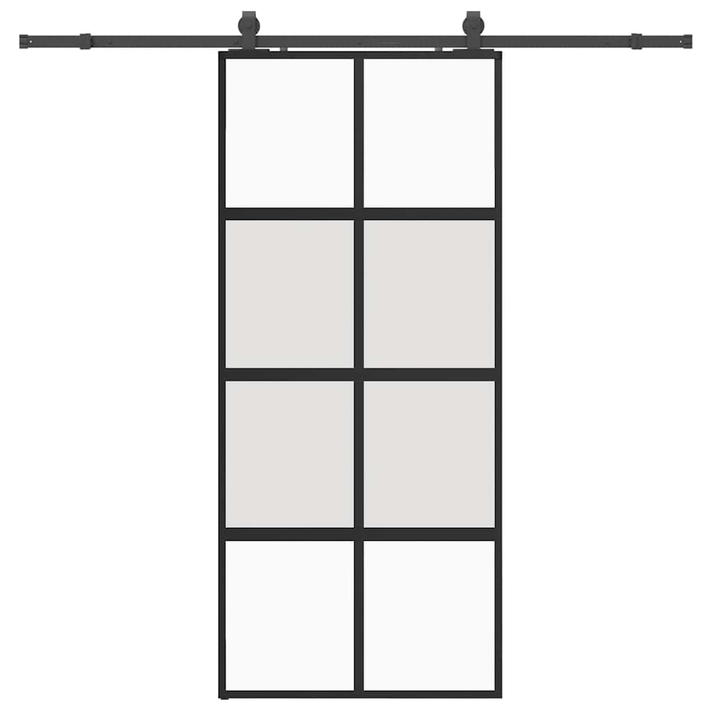 fekete edzett üveg tolóajtó fémszerelék szettel 90x205 cm
