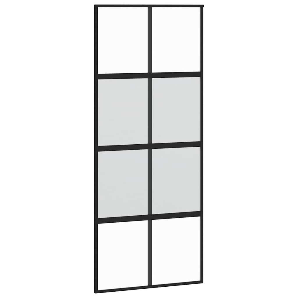 fekete edzett üveg tolóajtó fémszerelék szettel 90x205 cm