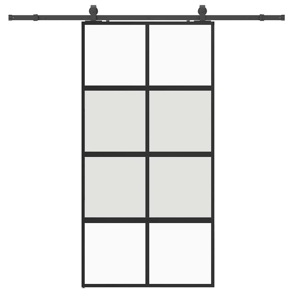fekete edzett üveg tolóajtó fémszerelék szettel 102,5x205 cm