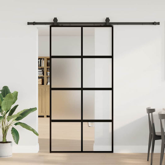 fekete edzett üveg tolóajtó fémszerelék szettel 102,5x205 cm