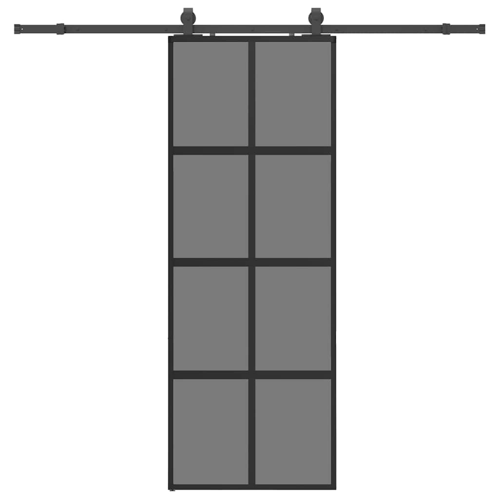 fekete edzett üveg tolóajtó fémszerelék szettel 76x205 cm