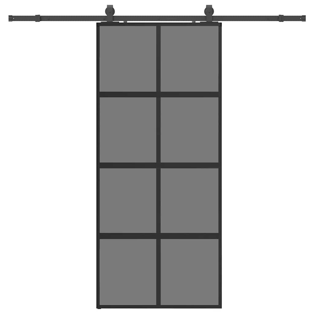 fekete edzett üveg tolóajtó fémszerelék szettel 90x205 cm