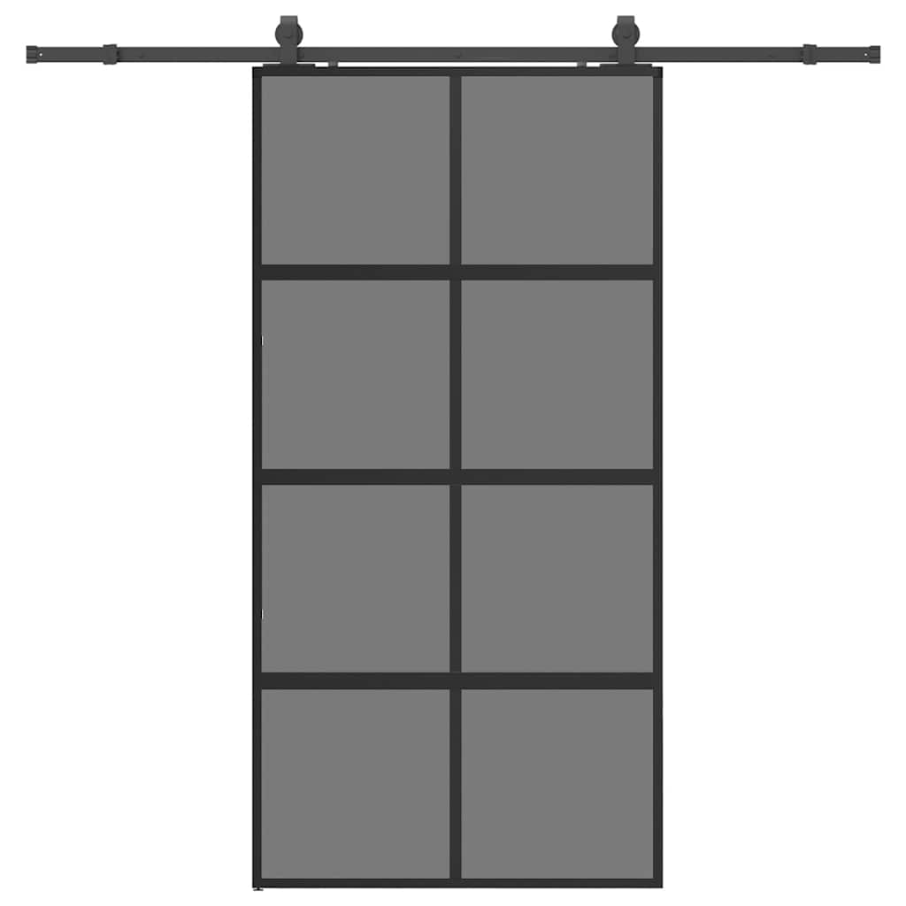 fekete edzett üveg tolóajtó fémszerelék szettel 102,5x205 cm