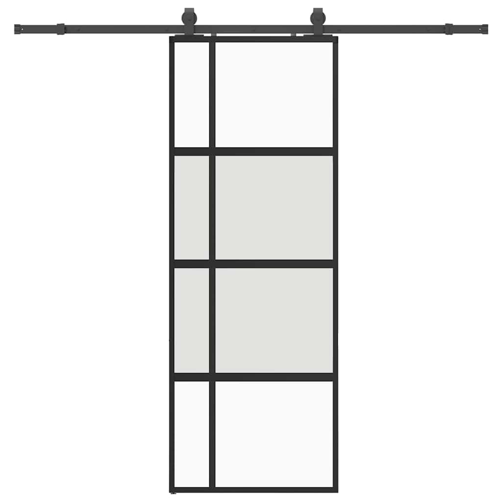 fekete edzett üveg tolóajtó fémszerelék szettel 76x205 cm