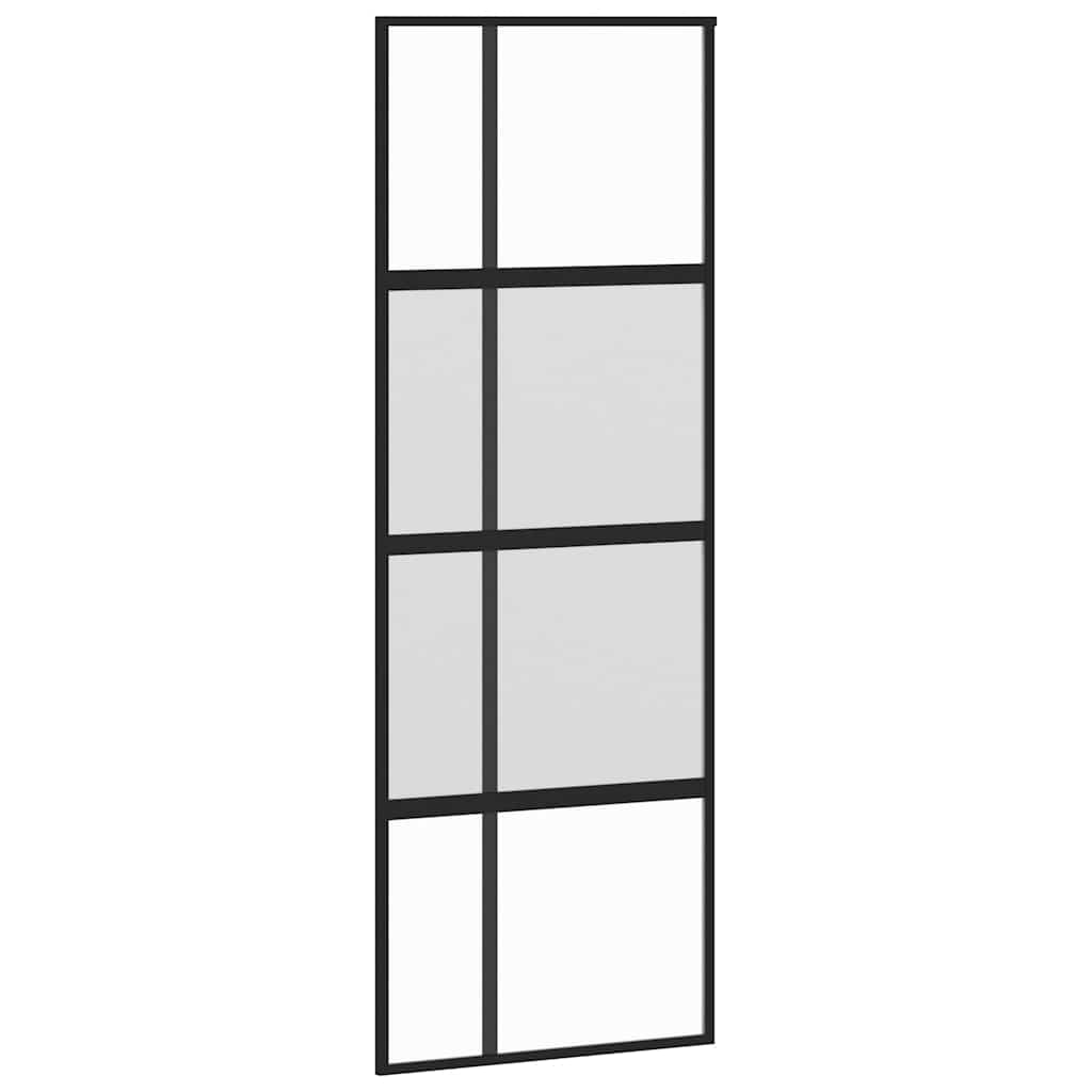fekete edzett üveg tolóajtó fémszerelék szettel 76x205 cm