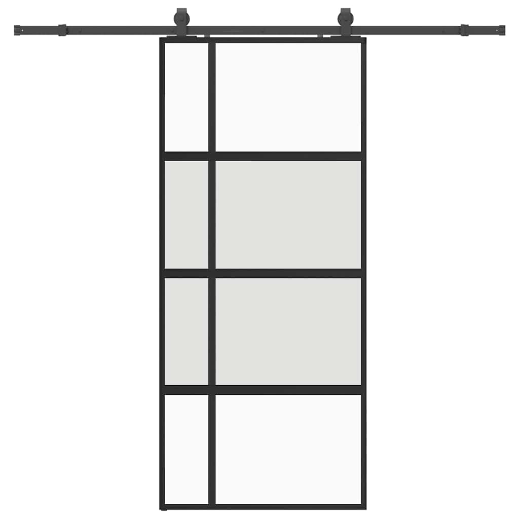 fekete edzett üveg tolóajtó fémszerelék szettel 90x205 cm