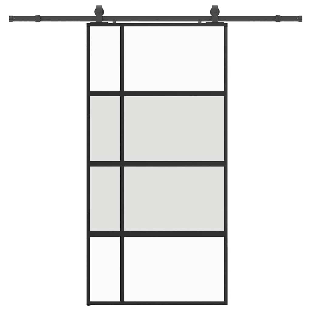 fekete edzett üveg tolóajtó fémszerelék szettel 102,5x205 cm
