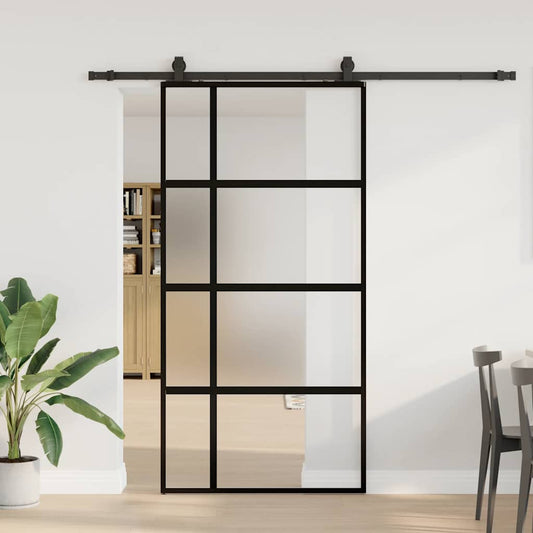 fekete edzett üveg tolóajtó fémszerelék szettel 102,5x205 cm