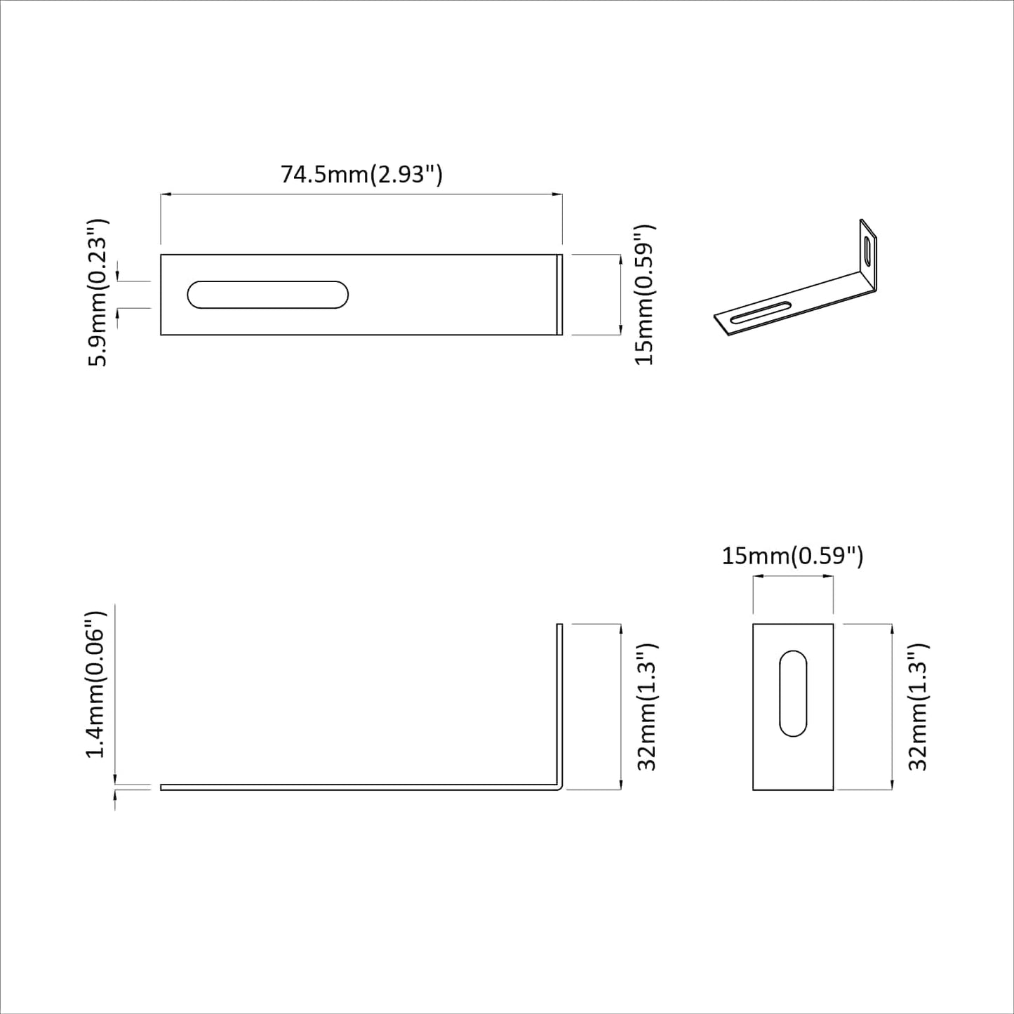 Anti Tip konzol Egyszínű 12 pcs Ezüst 74,5 x 15 x 32 mm Vas