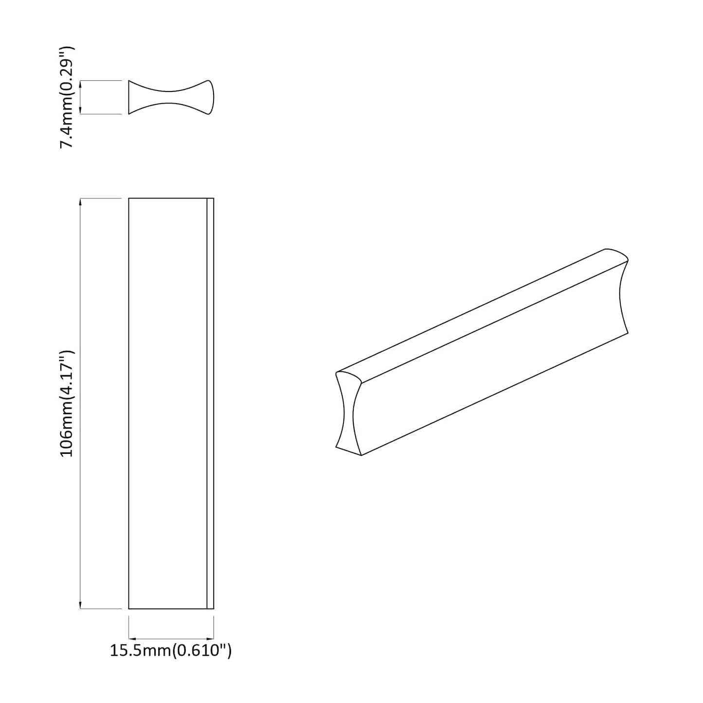 Fogantyú 12 pcs Fekete 106 x 7,4 x 15,5 mm Alumínium
