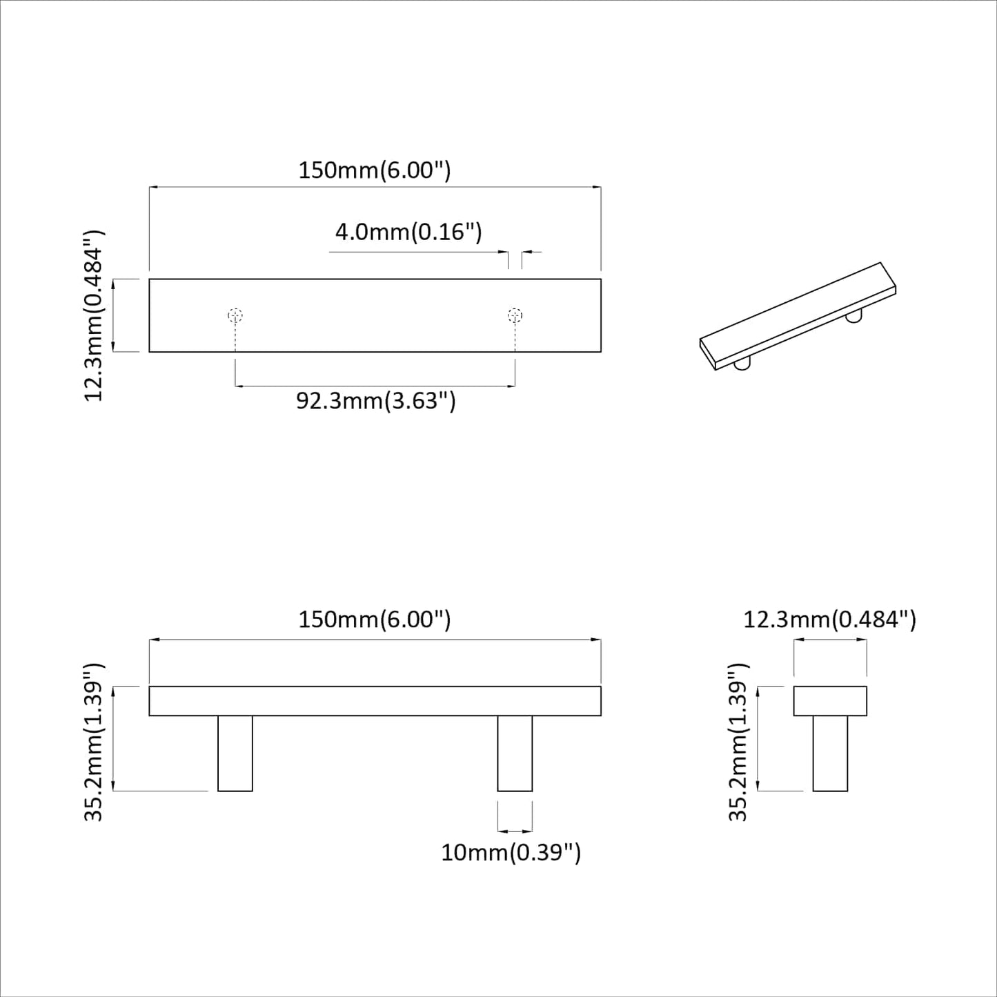 Szekrény Fogantyú 12 pcs Fekete 150 x 12,3 x 35,2 mm