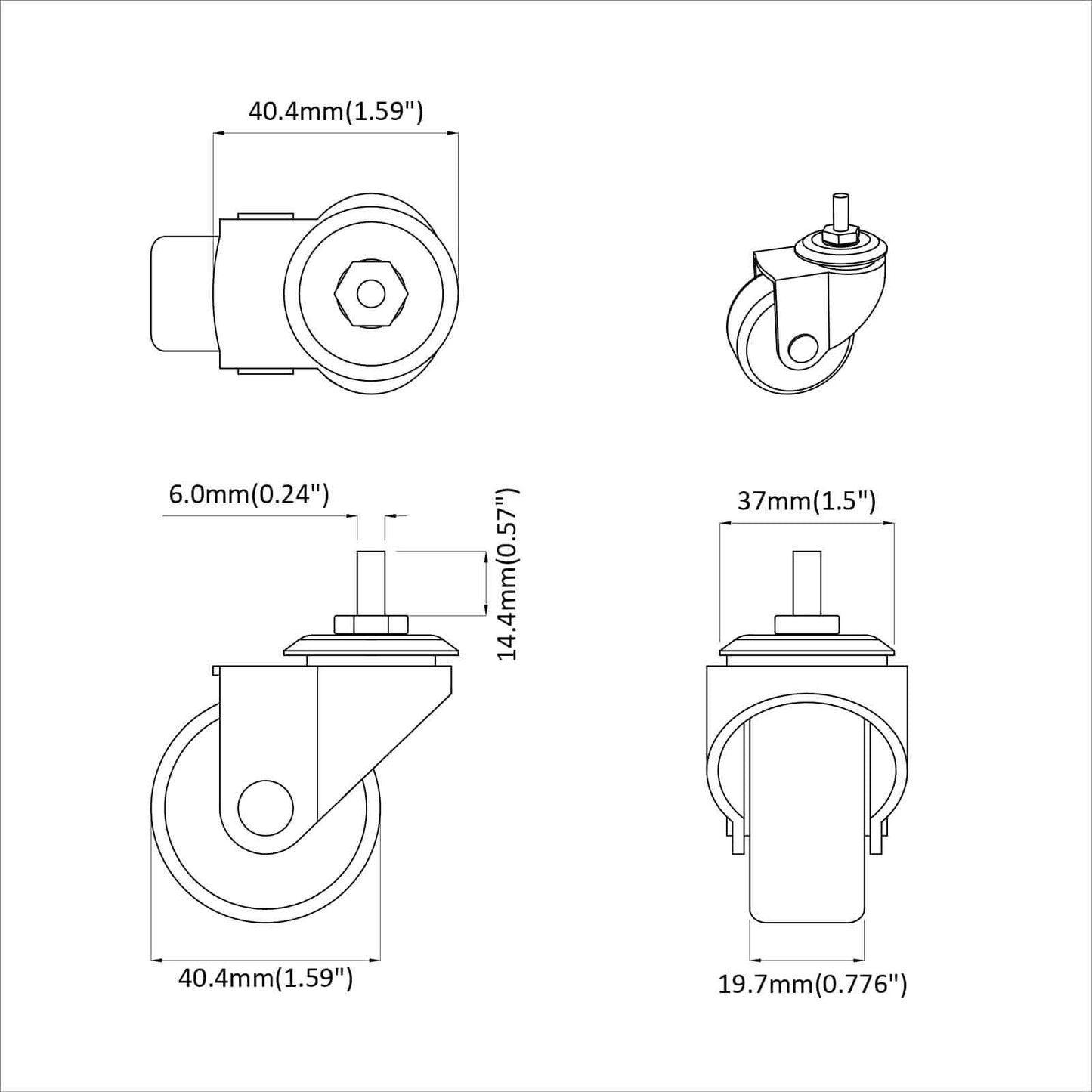 Forgó kerék 12 db Fekete 40,4 x 40,4 x 19,7 mm Vas és nylon