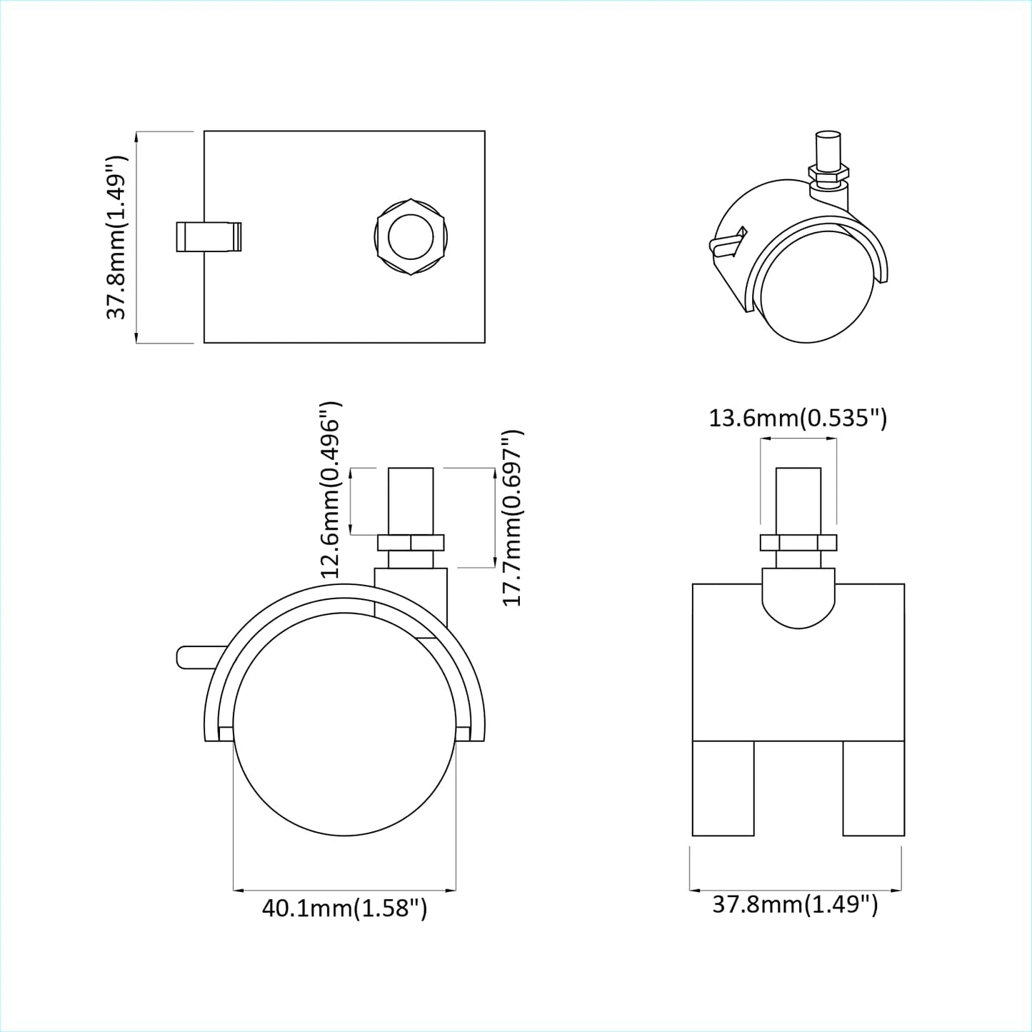 Kerekek 2 pcs Fekete és Ezüst 40,1 x 40,1 x 37,8 mm Vas és PP
