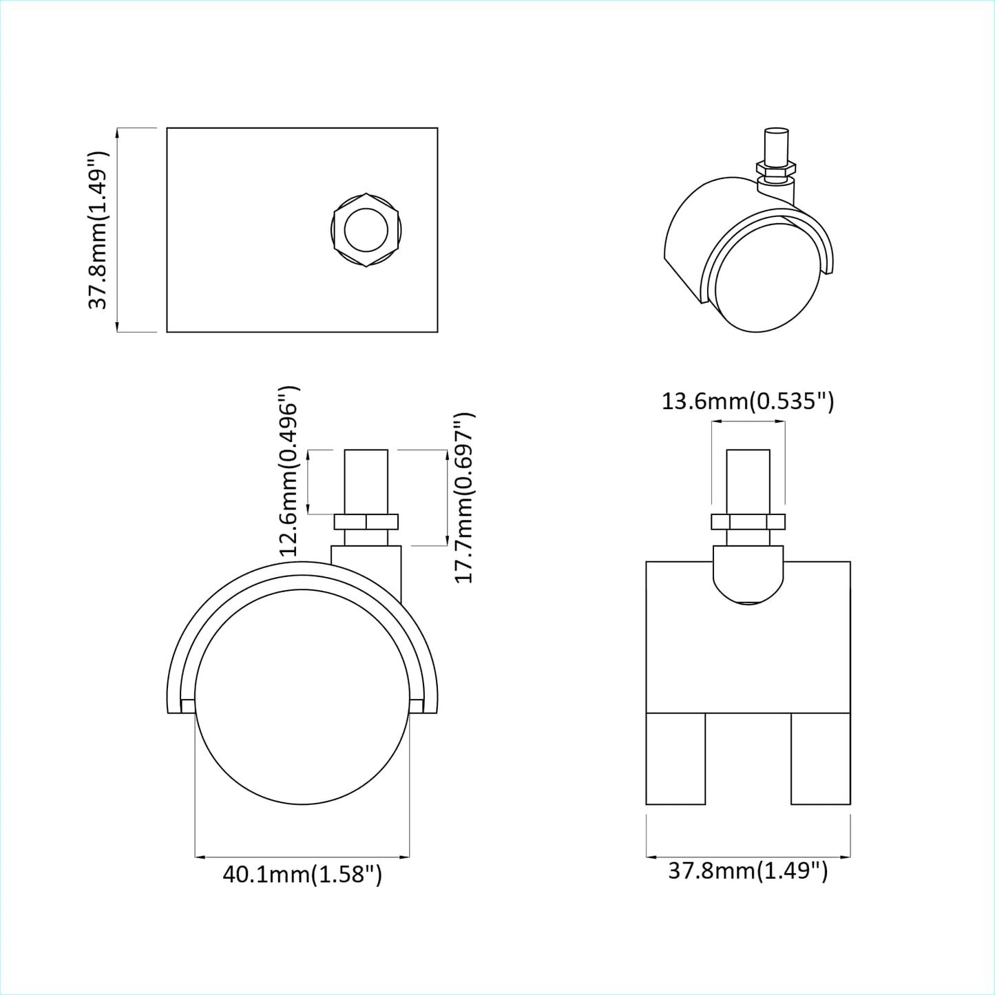 Kerekek 12 pcs Fekete 40,1 x 37,8 mm PP és vas
