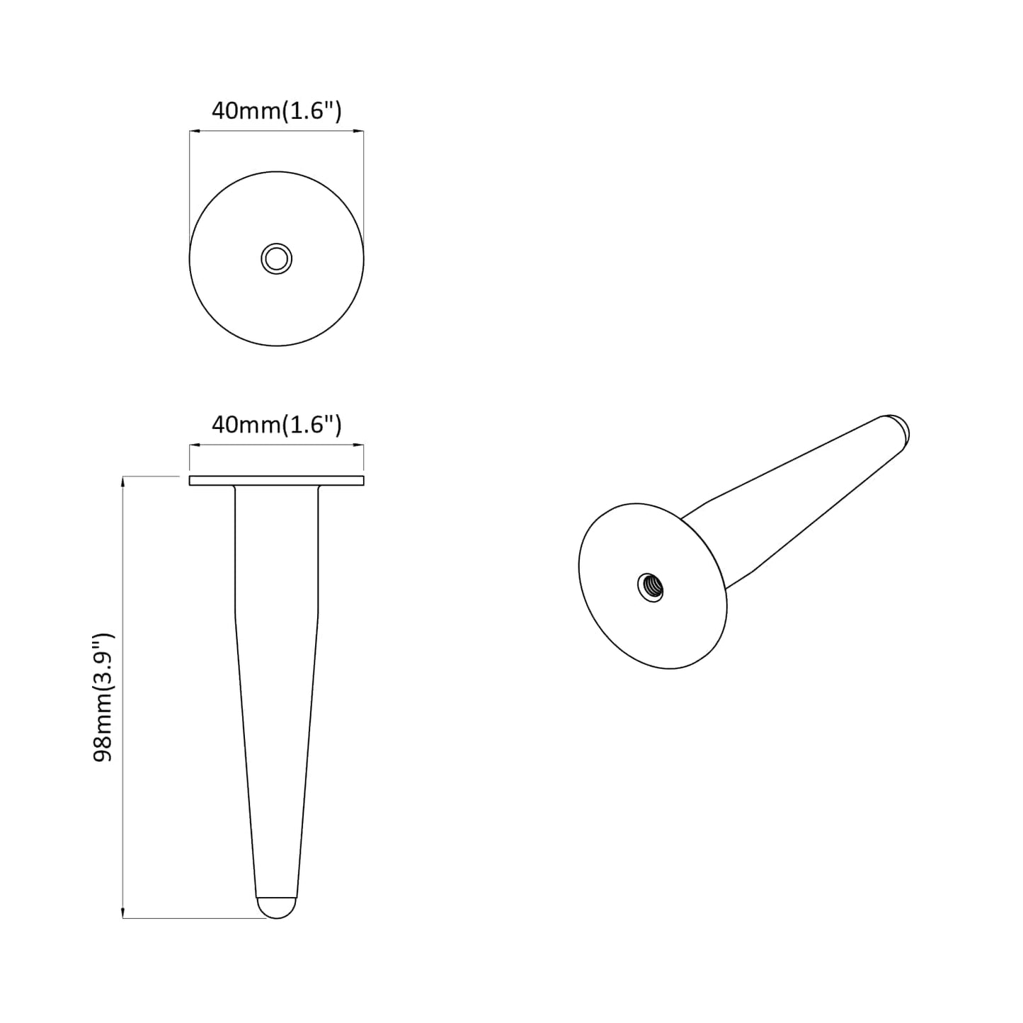 Bútor lábak 12 pcs Fekete Ø 40 x 98 mm Vas