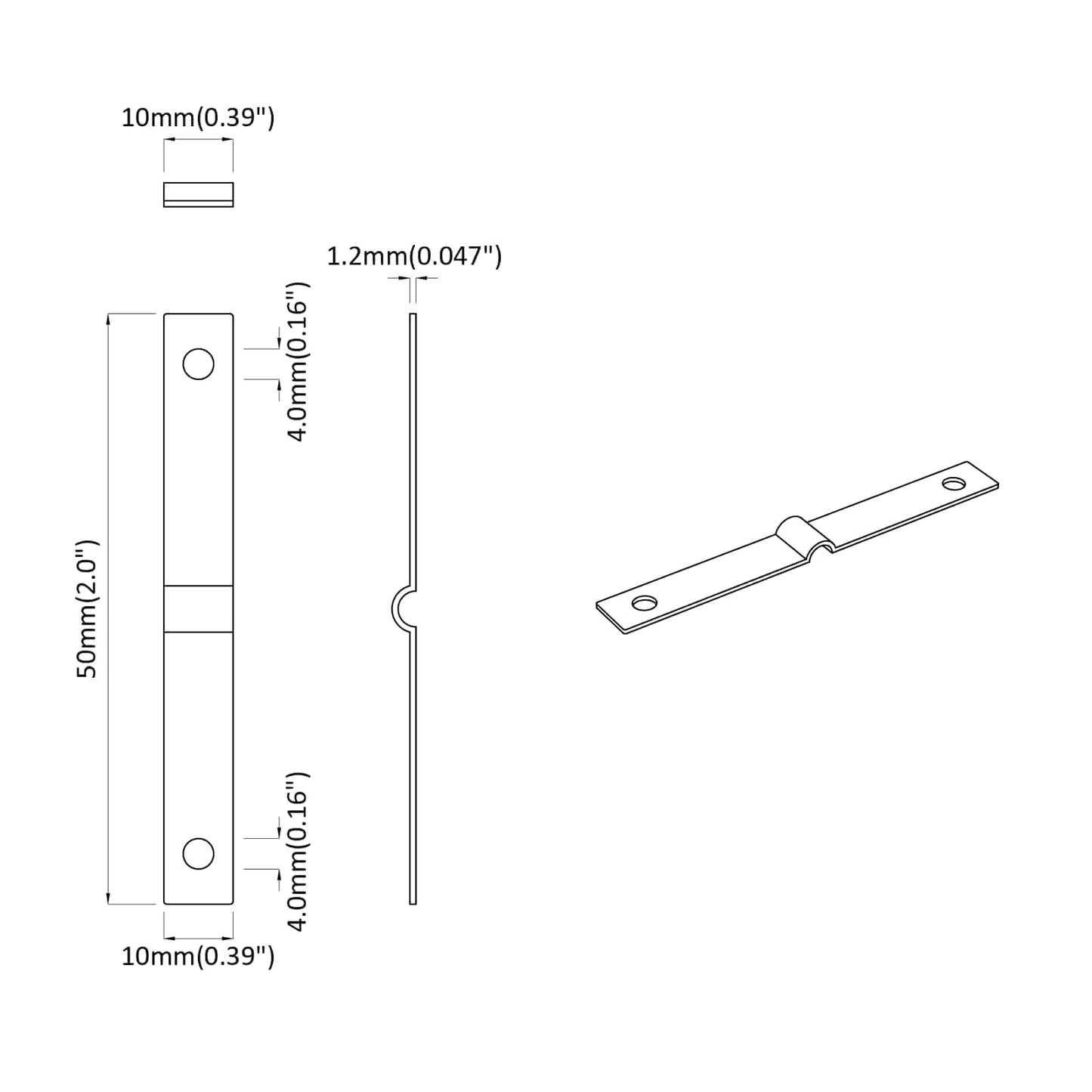 Ütközőlemez 12 pcs Ezüst 50 x 10 x 1,2 mm Vas