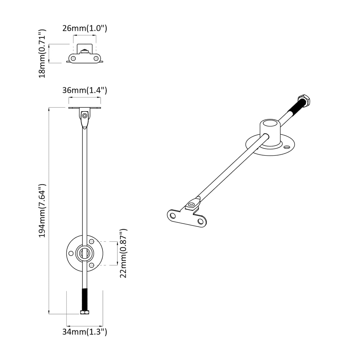 Fedél Támogató Zsanér 2 pcs Ezüst 194 x 36 x 18 mm Vas