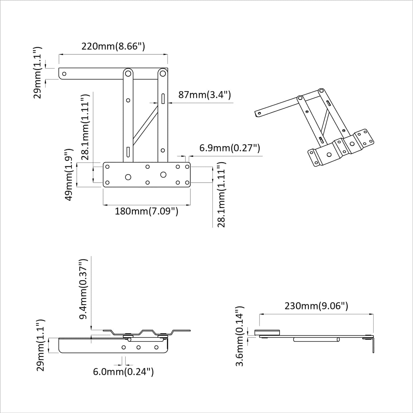 Ágyemelő mechanizmus 2 pcs Fekete 340 x 95 x 40 mm Vas