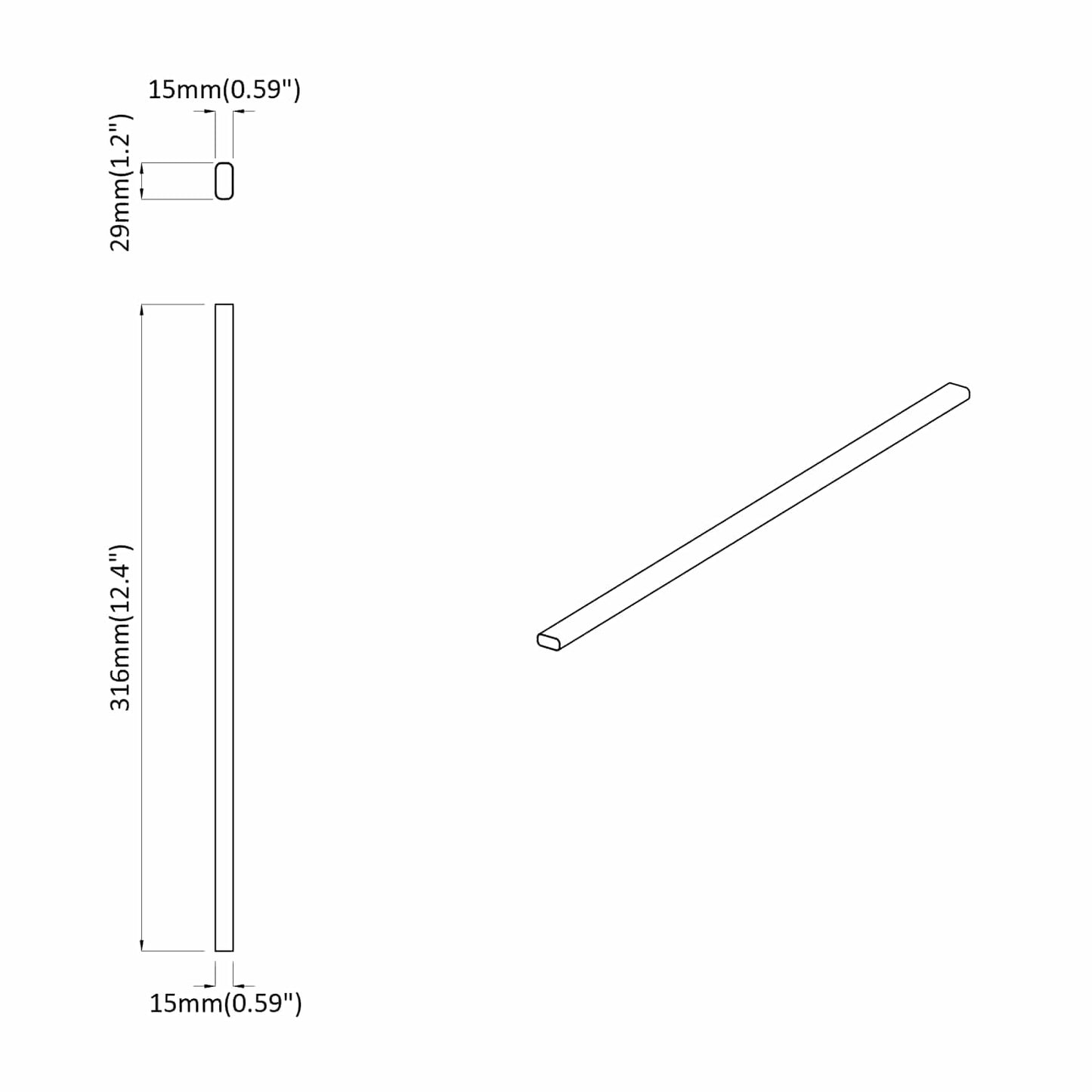 Szekrény rúd 2 pcs Ezüst 316 x 15 x 29 mm Alumínium ötvözet