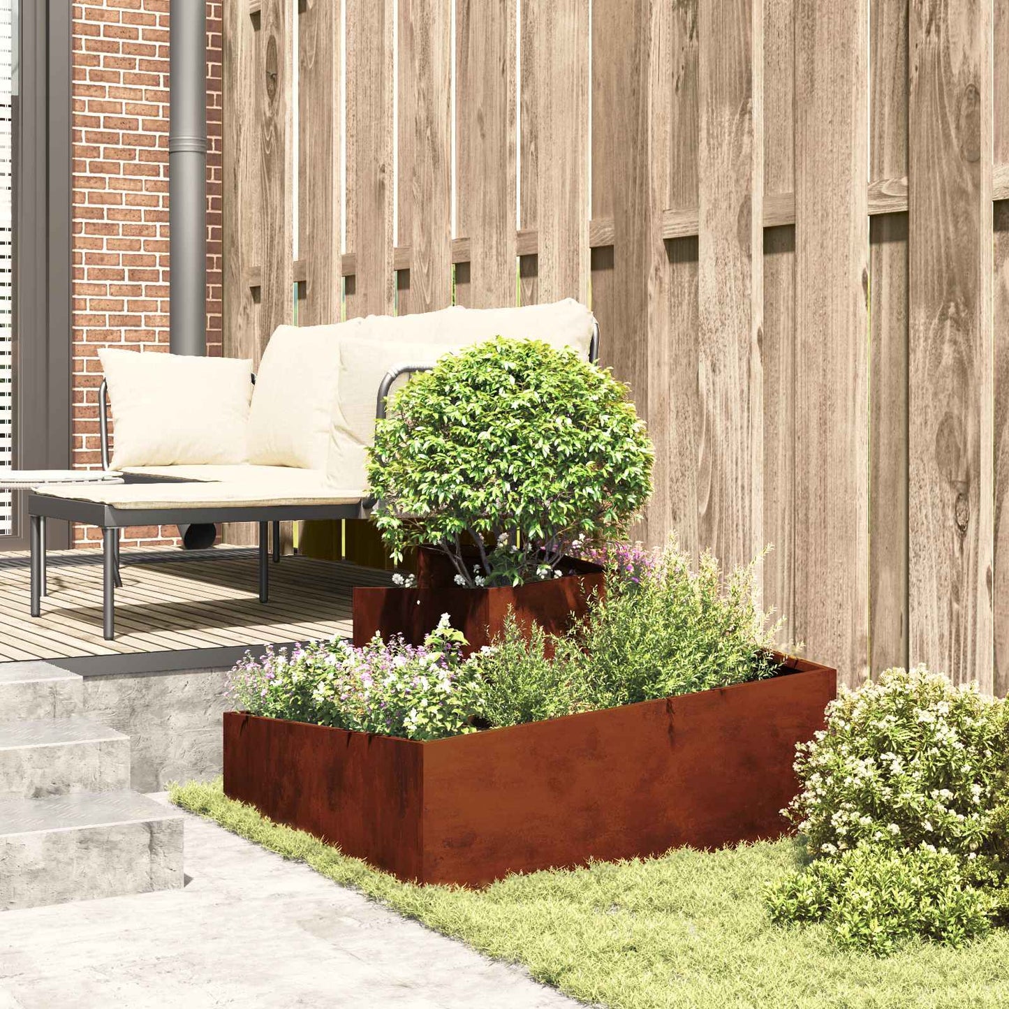 Kerti cserép Barna 80 x 80 x 50 cm Időjárásálló acél