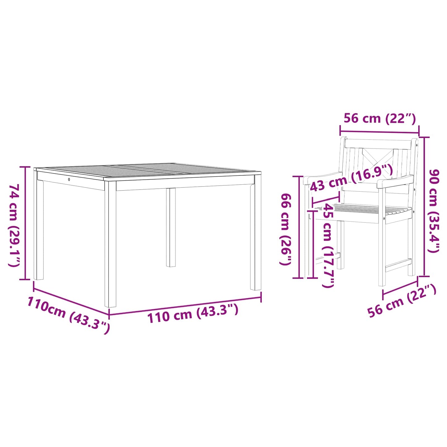 Kert étkező szett 5 pcs Barna Tömör akácfa
