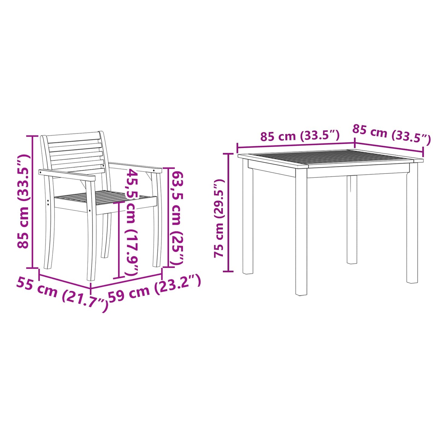 Kert étkező szett 5 pcs Barna Tömör Akácfa