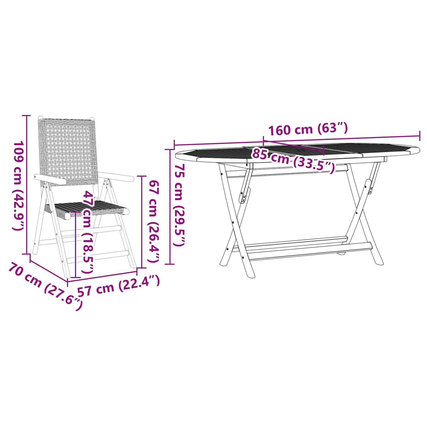 Kert étkező szett 5 pcs Fekete Tömör Akácfa