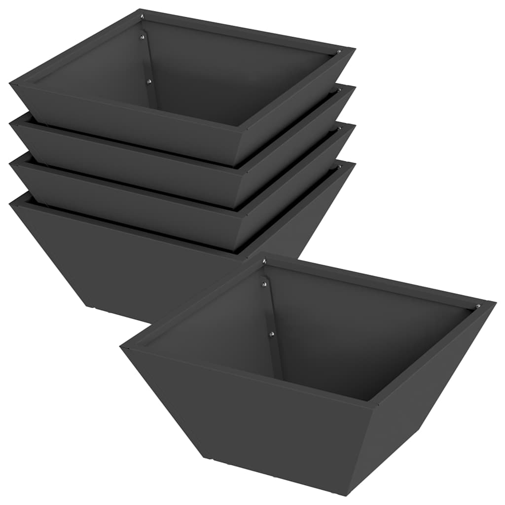 Kerti cserép 5 db Fekete 35 x 35 x 15 cm Hidegen hengerelt acél