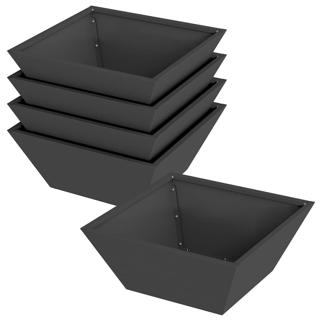 Kerti cserép 5 db Fekete 40 x 40 x 15 cm Hidegen hengerelt acél