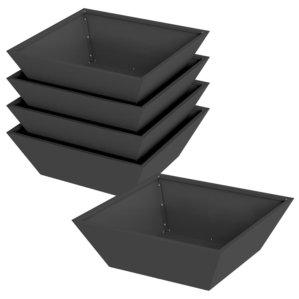 Kerti cserép 5 db Fekete 50 x 50 x 15 cm Hidegen hengerelt acél