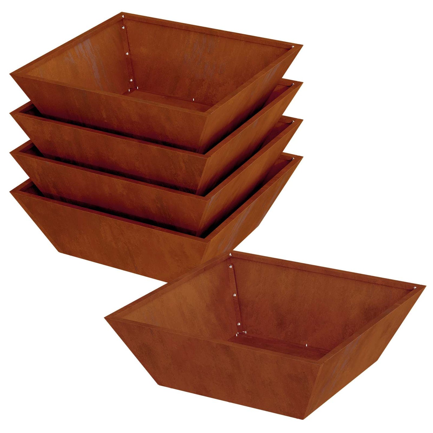 Kerti cserép 5 db Rozsdás 50 x 50 x 15 cm Időjárásálló acél