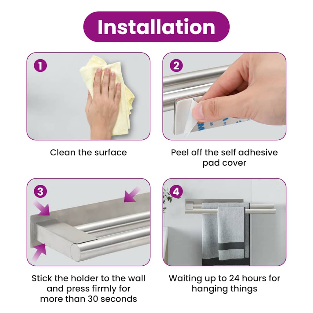 Törölközőtartó Ezüst 40 x 9 x 4 cm Rozsdamentes acél