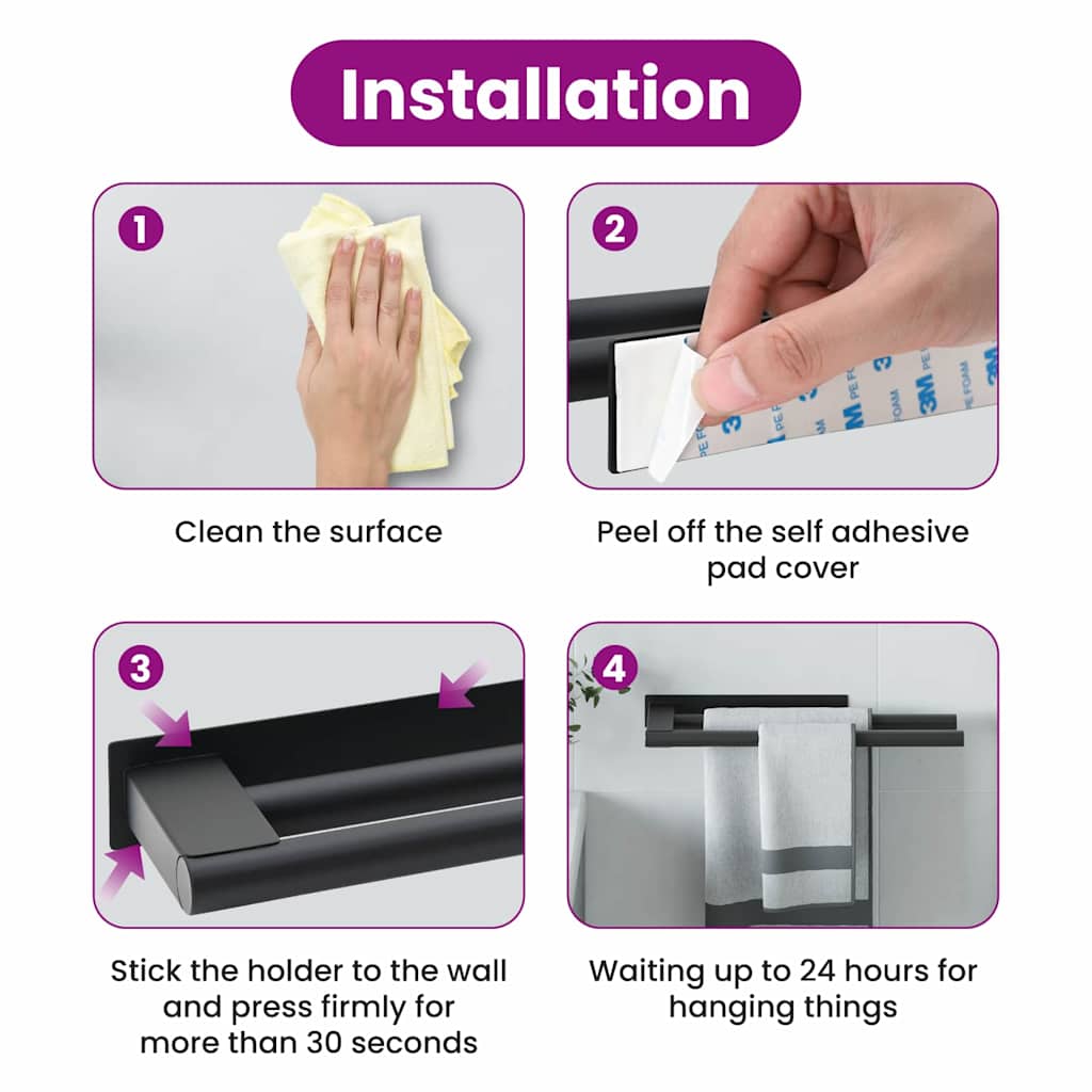 Törölközőtartó Fekete 40 x 9 x 4 cm Rozsdamentes acél