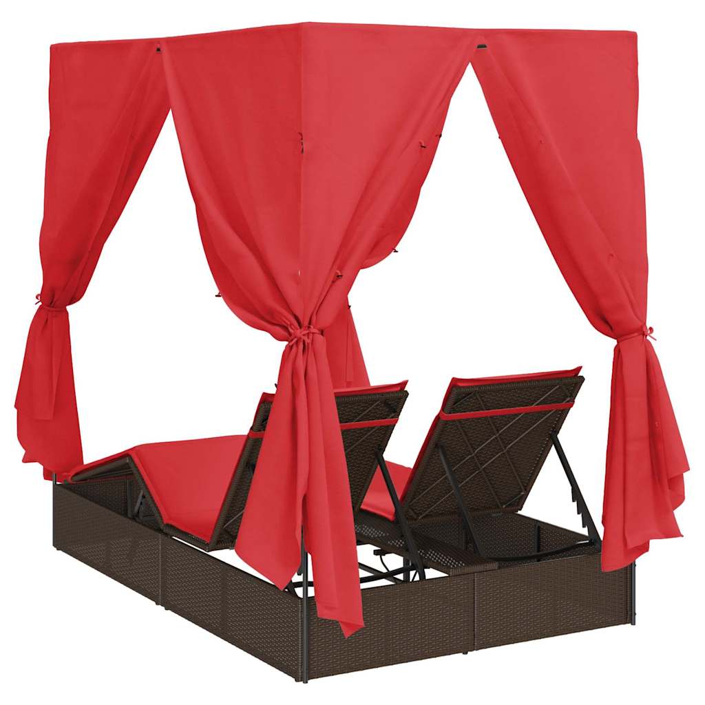 Dupla napozóágy Állítható Piros 205 x 129 x 200 cm polirattan