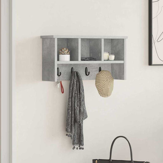 Fali Kabáthorog polcokkal Beton Szürke 50 x 16 x 26 cm Faanyag