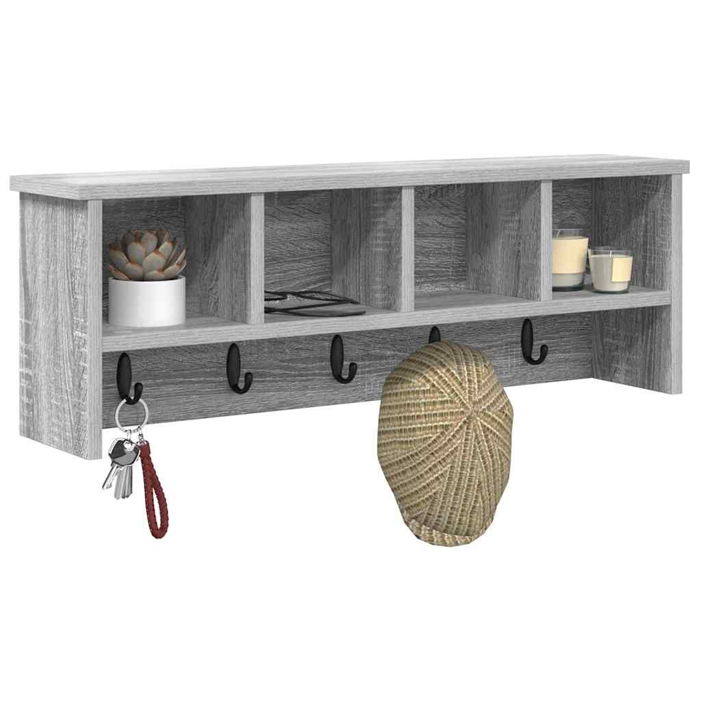 Fali Kabáthorog polcokkal Szürke Sonoma 75 x 16 x 26 cm Faanyag