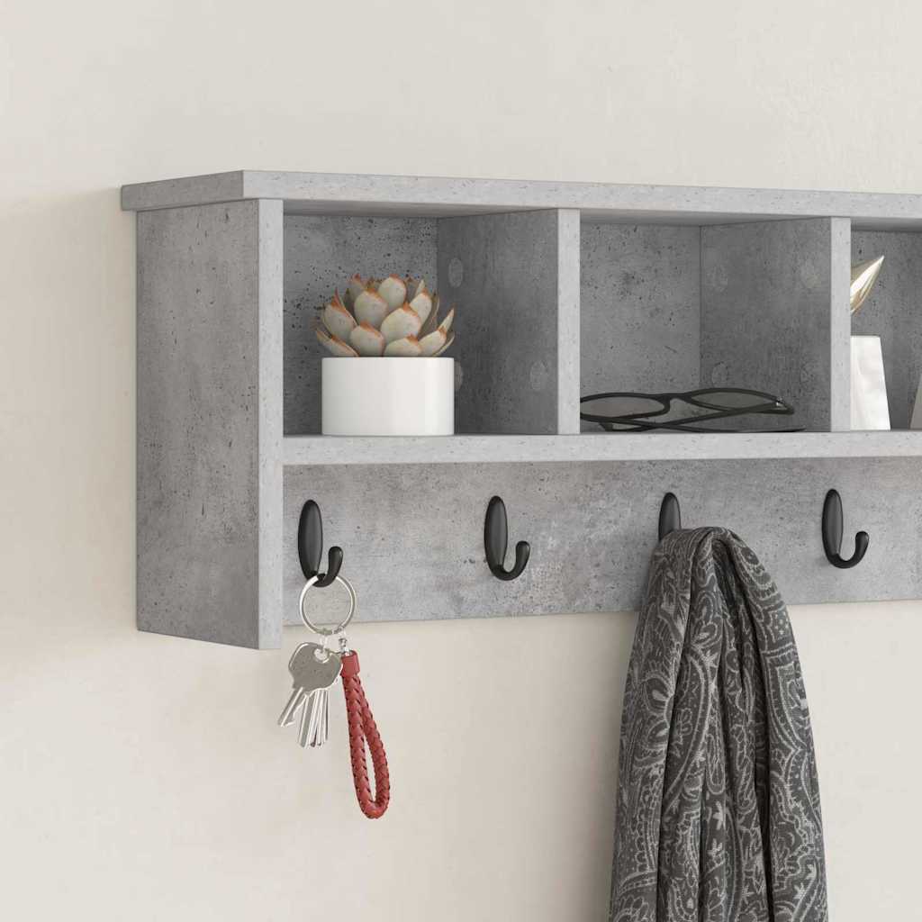Fali Kabáthorog polcokkal Beton Szürke 100 x 16 x 26 cm Faanyag